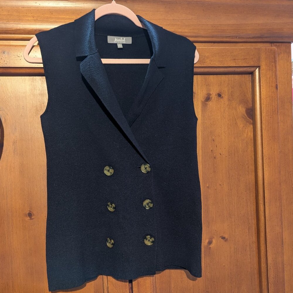 Marled Sleeveless Double-breasted Sweater Vest